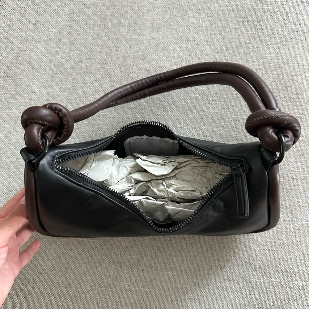 Topshop Women's Black and Dark Brown Leather Shoulder Bag - Picture 3 of 3